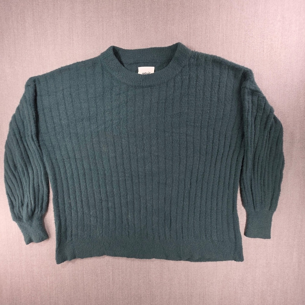 Aerie Sweater Women S Green Ribbed Knit Crewneck Pullover Long Sleeve‎ Relaxed